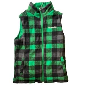 Columbia Girls M Medium 10-12 Reversible Puffer Vest Green Buffalo Plaid